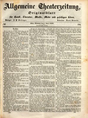 Allgemeine Theaterzeitung Mittwoch 1. April 1846