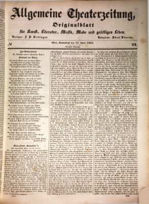 Allgemeine Theaterzeitung Samstag 17. April 1847