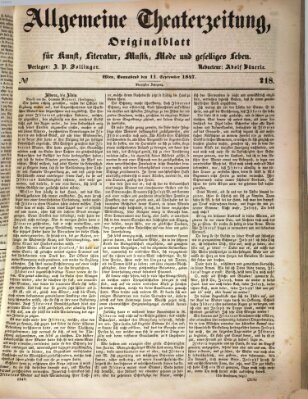 Allgemeine Theaterzeitung Samstag 11. September 1847