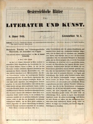 Österreichische Blätter für Literatur und Kunst, Geschichte, Geographie, Statistik und Naturkunde Samstag 6. Januar 1844