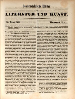 Österreichische Blätter für Literatur und Kunst, Geschichte, Geographie, Statistik und Naturkunde Samstag 20. Januar 1844