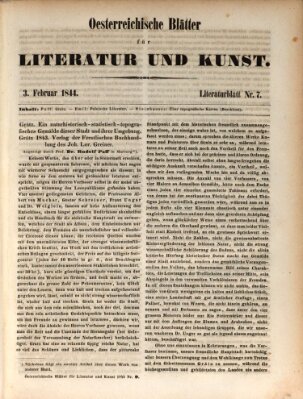 Österreichische Blätter für Literatur und Kunst, Geschichte, Geographie, Statistik und Naturkunde Samstag 3. Februar 1844