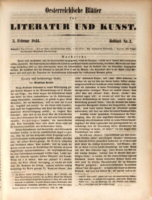 Österreichische Blätter für Literatur und Kunst, Geschichte, Geographie, Statistik und Naturkunde Samstag 3. Februar 1844