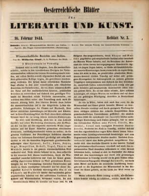 Österreichische Blätter für Literatur und Kunst, Geschichte, Geographie, Statistik und Naturkunde Samstag 10. Februar 1844