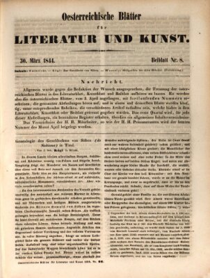 Österreichische Blätter für Literatur und Kunst, Geschichte, Geographie, Statistik und Naturkunde Samstag 30. März 1844