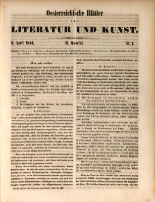 Österreichische Blätter für Literatur und Kunst, Geschichte, Geographie, Statistik und Naturkunde Mittwoch 3. April 1844