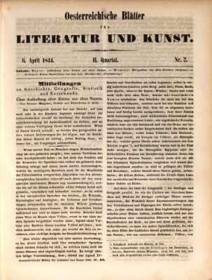 Österreichische Blätter für Literatur und Kunst, Geschichte, Geographie, Statistik und Naturkunde Samstag 6. April 1844