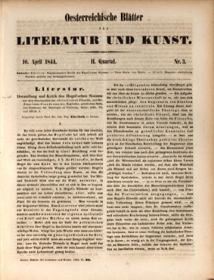 Österreichische Blätter für Literatur und Kunst, Geschichte, Geographie, Statistik und Naturkunde Mittwoch 10. April 1844