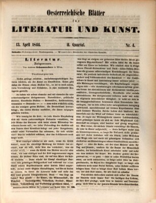 Österreichische Blätter für Literatur und Kunst, Geschichte, Geographie, Statistik und Naturkunde Samstag 13. April 1844