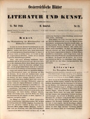 Österreichische Blätter für Literatur und Kunst, Geschichte, Geographie, Statistik und Naturkunde Mittwoch 15. Mai 1844