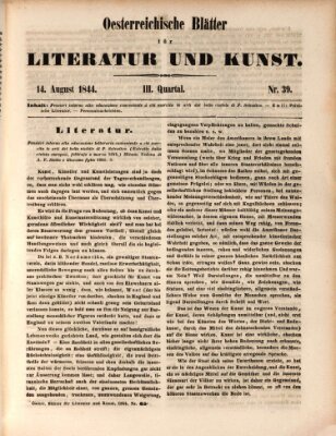 Österreichische Blätter für Literatur und Kunst, Geschichte, Geographie, Statistik und Naturkunde Mittwoch 14. August 1844