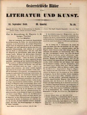 Österreichische Blätter für Literatur und Kunst, Geschichte, Geographie, Statistik und Naturkunde Samstag 14. September 1844