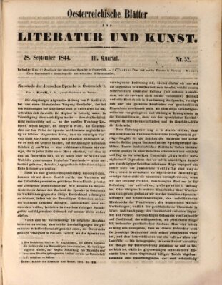 Österreichische Blätter für Literatur und Kunst, Geschichte, Geographie, Statistik und Naturkunde Samstag 28. September 1844