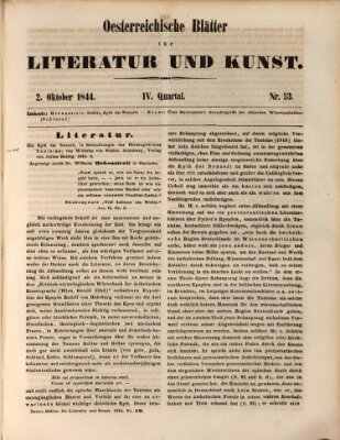 Österreichische Blätter für Literatur und Kunst, Geschichte, Geographie, Statistik und Naturkunde Mittwoch 2. Oktober 1844