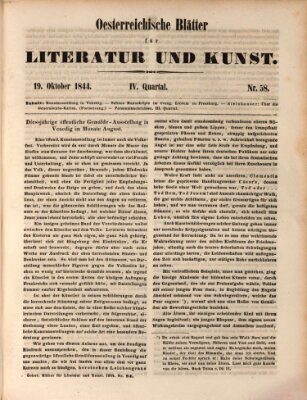 Österreichische Blätter für Literatur und Kunst, Geschichte, Geographie, Statistik und Naturkunde Samstag 19. Oktober 1844