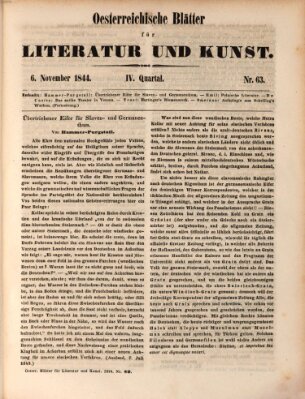 Österreichische Blätter für Literatur und Kunst, Geschichte, Geographie, Statistik und Naturkunde Mittwoch 6. November 1844
