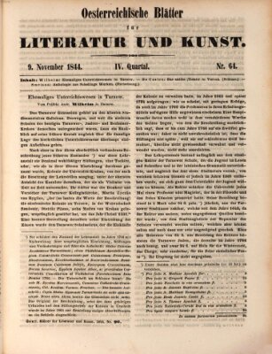 Österreichische Blätter für Literatur und Kunst, Geschichte, Geographie, Statistik und Naturkunde Samstag 9. November 1844