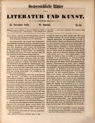 Österreichische Blätter für Literatur und Kunst, Geschichte, Geographie, Statistik und Naturkunde Mittwoch 13. November 1844