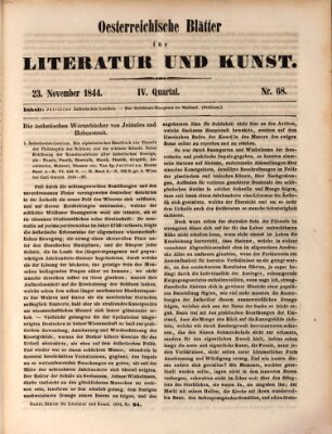 Österreichische Blätter für Literatur und Kunst, Geschichte, Geographie, Statistik und Naturkunde Samstag 23. November 1844