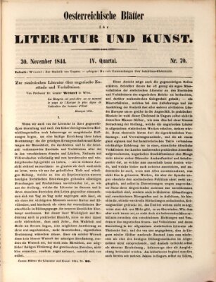 Österreichische Blätter für Literatur und Kunst, Geschichte, Geographie, Statistik und Naturkunde Samstag 30. November 1844