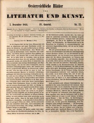 Österreichische Blätter für Literatur und Kunst, Geschichte, Geographie, Statistik und Naturkunde Samstag 7. Dezember 1844