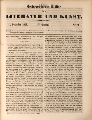 Österreichische Blätter für Literatur und Kunst, Geschichte, Geographie, Statistik und Naturkunde Mittwoch 11. Dezember 1844