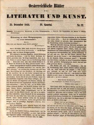 Österreichische Blätter für Literatur und Kunst, Geschichte, Geographie, Statistik und Naturkunde Mittwoch 25. Dezember 1844