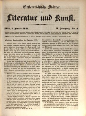 Österreichische Blätter für Literatur und Kunst, Geschichte, Geographie, Statistik und Naturkunde Dienstag 7. Januar 1845