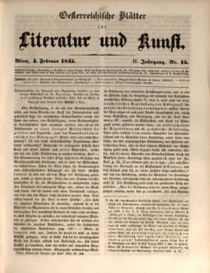 Österreichische Blätter für Literatur und Kunst, Geschichte, Geographie, Statistik und Naturkunde Dienstag 4. Februar 1845