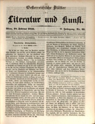 Österreichische Blätter für Literatur und Kunst, Geschichte, Geographie, Statistik und Naturkunde Dienstag 18. Februar 1845