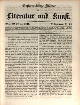 Österreichische Blätter für Literatur und Kunst, Geschichte, Geographie, Statistik und Naturkunde Donnerstag 20. Februar 1845