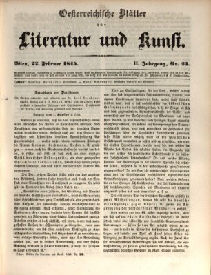 Österreichische Blätter für Literatur und Kunst, Geschichte, Geographie, Statistik und Naturkunde Samstag 22. Februar 1845