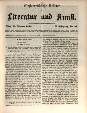 Österreichische Blätter für Literatur und Kunst, Geschichte, Geographie, Statistik und Naturkunde Dienstag 25. Februar 1845