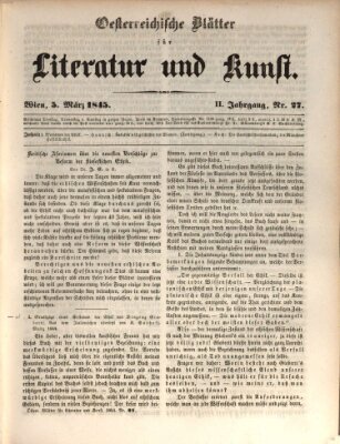 Österreichische Blätter für Literatur und Kunst, Geschichte, Geographie, Statistik und Naturkunde Mittwoch 5. März 1845