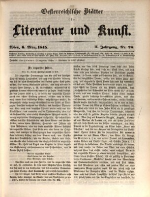 Österreichische Blätter für Literatur und Kunst, Geschichte, Geographie, Statistik und Naturkunde Donnerstag 6. März 1845