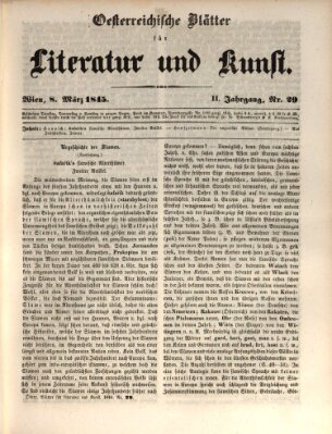 Österreichische Blätter für Literatur und Kunst, Geschichte, Geographie, Statistik und Naturkunde Samstag 8. März 1845