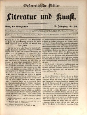 Österreichische Blätter für Literatur und Kunst, Geschichte, Geographie, Statistik und Naturkunde Samstag 15. März 1845