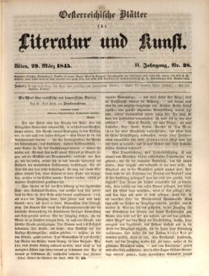 Österreichische Blätter für Literatur und Kunst, Geschichte, Geographie, Statistik und Naturkunde Samstag 29. März 1845