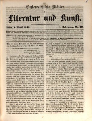 Österreichische Blätter für Literatur und Kunst, Geschichte, Geographie, Statistik und Naturkunde Dienstag 1. April 1845