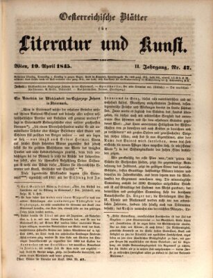 Österreichische Blätter für Literatur und Kunst, Geschichte, Geographie, Statistik und Naturkunde Samstag 19. April 1845