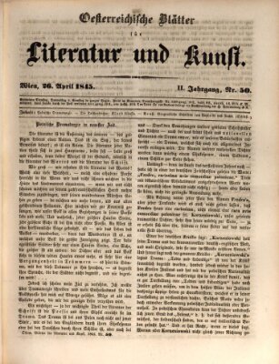 Österreichische Blätter für Literatur und Kunst, Geschichte, Geographie, Statistik und Naturkunde Samstag 26. April 1845