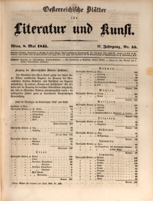 Österreichische Blätter für Literatur und Kunst, Geschichte, Geographie, Statistik und Naturkunde Donnerstag 8. Mai 1845