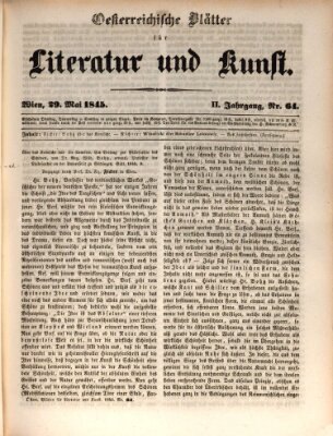 Österreichische Blätter für Literatur und Kunst, Geschichte, Geographie, Statistik und Naturkunde Donnerstag 29. Mai 1845