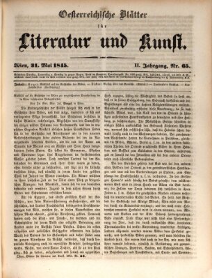 Österreichische Blätter für Literatur und Kunst, Geschichte, Geographie, Statistik und Naturkunde Samstag 31. Mai 1845