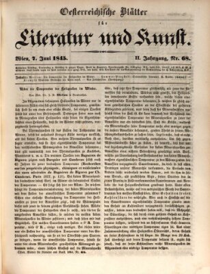 Österreichische Blätter für Literatur und Kunst, Geschichte, Geographie, Statistik und Naturkunde Samstag 7. Juni 1845