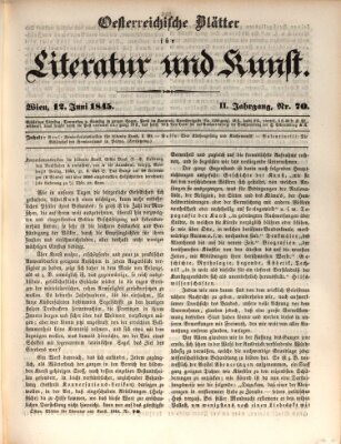 Österreichische Blätter für Literatur und Kunst, Geschichte, Geographie, Statistik und Naturkunde Donnerstag 12. Juni 1845