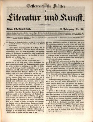 Österreichische Blätter für Literatur und Kunst, Geschichte, Geographie, Statistik und Naturkunde Dienstag 17. Juni 1845