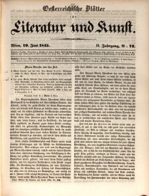 Österreichische Blätter für Literatur und Kunst, Geschichte, Geographie, Statistik und Naturkunde Donnerstag 19. Juni 1845