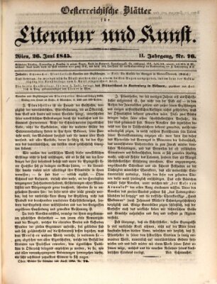 Österreichische Blätter für Literatur und Kunst, Geschichte, Geographie, Statistik und Naturkunde Donnerstag 26. Juni 1845