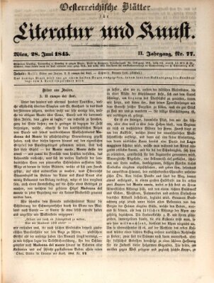 Österreichische Blätter für Literatur und Kunst, Geschichte, Geographie, Statistik und Naturkunde Samstag 28. Juni 1845